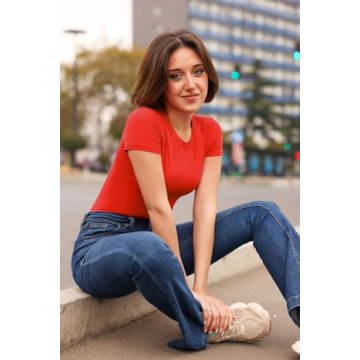 SUUKSESS Soft Short Sleeve Bodysuit for Women - Red M