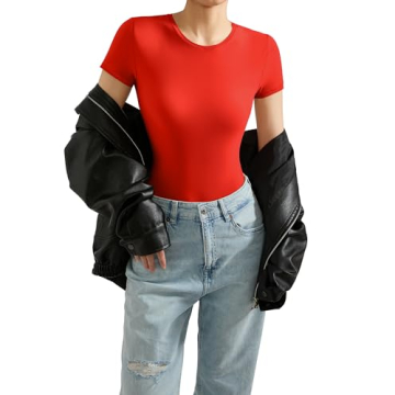 SUUKSESS Soft Short Sleeve Bodysuit for Women - Red M