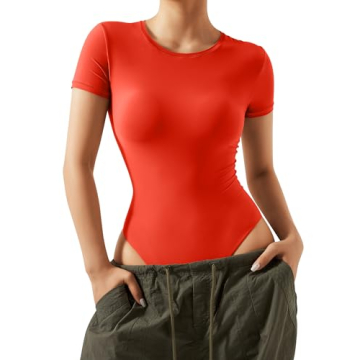 SUUKSESS Soft Short Sleeve Bodysuit for Women - Red M