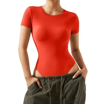 SUUKSESS Soft Short Sleeve Bodysuit for Women - Red M