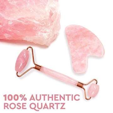 Jade Face Roller - Jade Roller for Face & Gua Sha Face Massager, 100% Natural Rose Quartz Roller –...