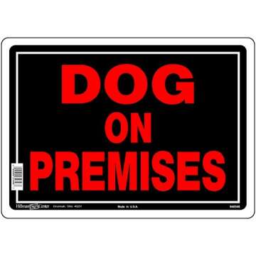 Hillman 848546 Dog On Premises Sign, Black and Red Aluminum Metal, 10x14 Inches 1-Sign