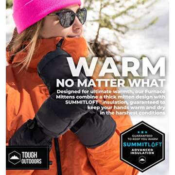Tough Outdoors Adult Winter Ski Mittens for Women and Men - Waterproof Insulated Snowboard Gloves fo...