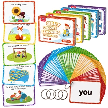Coogam Sight Words Educational Flashcards - 220 Dolch Sightwords Game with Pictures & Sentences,Lite...