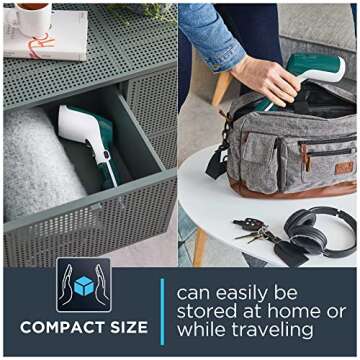 Rowenta, Steamer for Clothes, X-Cel Handheld Steamer, 15 Second Heatup, 2.4 Ounce Capacity, 1150 Watts, Portable, Ironing, Travel Must Have, Green Clothes Steamer, DR6131