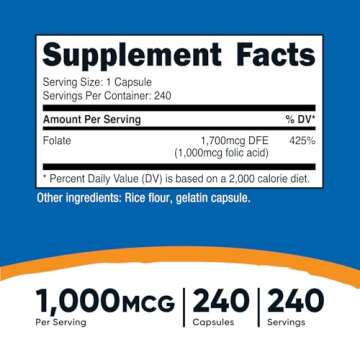 Nutricost Folic Acid (Vitamin B9) 1000 mcg, 240 Capsules