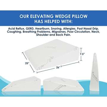 7.5 Inch Bed Wedge Pillow for Acid Reflux or Sleeping | 1.5 Inch Memory Foam Top with Stay Cool Cover | Incline Leg Elevation Pillows | Ideal for Gerd, Heartburn, and Snoring (25" Wx26 Lx7.5 H)