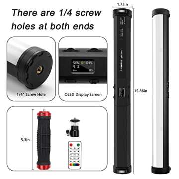 RGB Led Video Light Stick Wand, Obeamiu 2600-9600K Portable Studio Photography Lighting, 5000mAh Rechargeable Battery, 21 Lights Effects for YouTube, Painting, Vlog, Live Streaming, Self Broadcasting