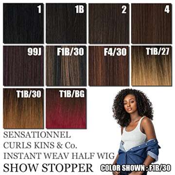 Sensationnel Curls kinksandco half wig - the show stopper instant weave drawstring cap for natural 3c to 4c hair textures (1B OFFBLACK)