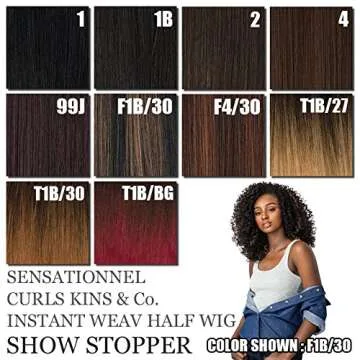Sensationnel Curls kinksandco half wig - the show stopper instant weave drawstring cap for natural 3c to 4c hair textures (1B OFFBLACK)