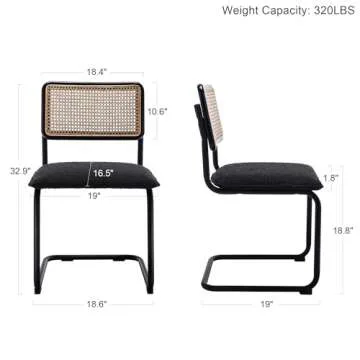 ONEVOG Boucle Dining Chair Set of 2, Modern Upholstered Cane Chairs with Natural Rattan Back & Tubul...