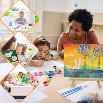 EIRUOKIGA 8 Set Mini Acrylic Paint Kit with Canvases, Easels, Brushes & Paints for Kids & Beginners ...