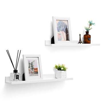 SONGMICS Floating Shelves Set of 2, Wall Shelves Ledge 23.6 x 3.9 Inches with Front Edge, for Picture Frames, Books, Spice Jars, Living Room, Bathroom, Kitchen, Easy Assembly, White ULWS60WT