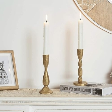 Antique Brass Iron Taper Candle Holders Set of 2