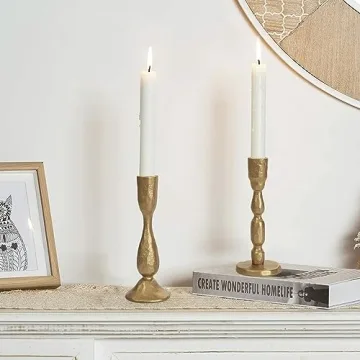 Antique Brass Iron Taper Candle Holders Set of 2