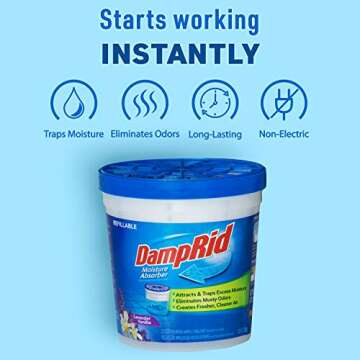 DampRid Lavender Vanilla Refillable Absorber Traps Moisture for Fresher, Cleaner Air, 4 Pack, Blue, 10.5 Ounces