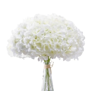 AVIVIHO Hydrangea Artificial Flowers White Fluffy Fake Hydrangeas Silk Flowers with Stems Pack of 10...