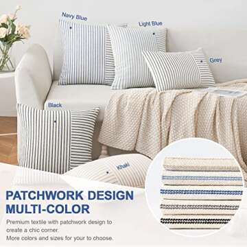 MIULEE Black and Beige Patchwork Farmhouse Pillow Covers 18x18 Inch, Pack of 2 Striped Linen Decorat...