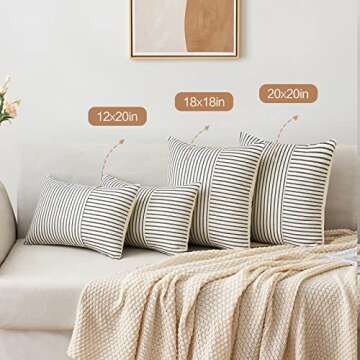 MIULEE Black and Beige Patchwork Farmhouse Pillow Covers 18x18 Inch, Pack of 2 Striped Linen Decorative Modern Accent Pillow Cases for Sofa Couch Bedroom