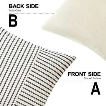 MIULEE Black and Beige Patchwork Farmhouse Pillow Covers 18x18 Inch, Pack of 2 Striped Linen Decorative Modern Accent Pillow Cases for Sofa Couch Bedroom