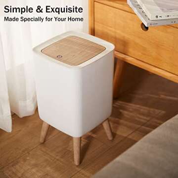 URALFA 1.8 Gallon White Plastic Trash Can with Lid, Square Design, Easy to Use, Compact, Quality Material, Multipurpose, Ideal for Home, Office, Dorms