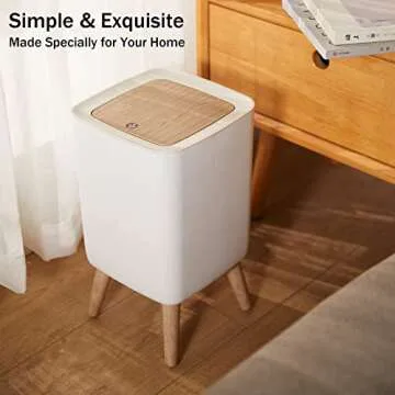 URALFA 1.8 Gallon White Plastic Trash Can with Lid, Square Design, Easy to Use, Compact, Quality Material, Multipurpose, Ideal for Home, Office, Dorms