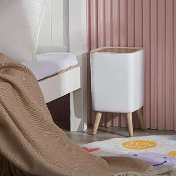 URALFA 1.8 Gallon White Plastic Trash Can with Lid, Square Design, Easy to Use, Compact, Quality Material, Multipurpose, Ideal for Home, Office, Dorms