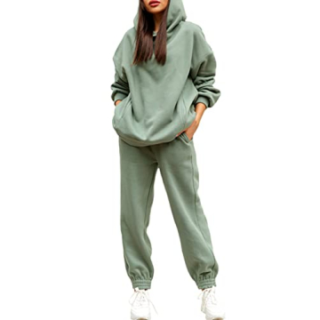 Fixmatti Women Hoodies Sweatsuit Sweatshirt and Sweatpants Jogger Set Fall Hooded Tracksuit Green M