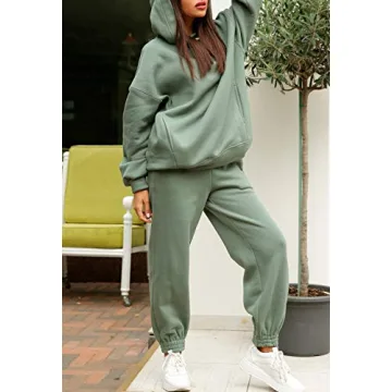 Fixmatti Women Hoodies Sweatsuit Sweatshirt and Sweatpants Jogger Set Fall Hooded Tracksuit Green M