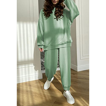 Fixmatti Women Hoodies Sweatsuit Sweatshirt and Sweatpants Jogger Set Fall Hooded Tracksuit Green M