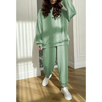 Fixmatti Women Hoodies Sweatsuit Sweatshirt and Sweatpants Jogger Set Fall Hooded Tracksuit Green M