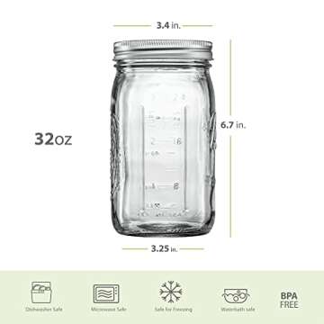 Wide Mouth Mason Jars 32 oz (Quart) Mason Jars with Lids and Bands (24-Pack) bundled With, KangarooBands Jar Opener, and Package Of Jar Labels | Canning, Fermenting, Pickling, DIY Decors Projects