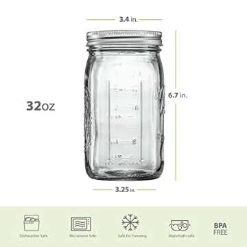 Wide Mouth Mason Jars 32 oz Pack with Labels and Opener