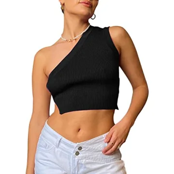 Stylish SAFRISIOR Women One Shoulder Backless Knitted Crop Top Premium Quality