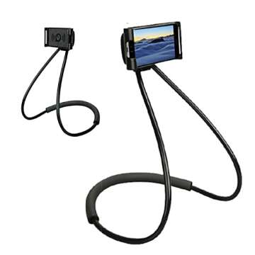 Chapter Seven Universal Smart Mobile Phone Stand,Hanging on Neck Cell Phone Mount Holder, Flexible Lazy Bracket DIY Free Rotating for Multiple Functions (Black)
