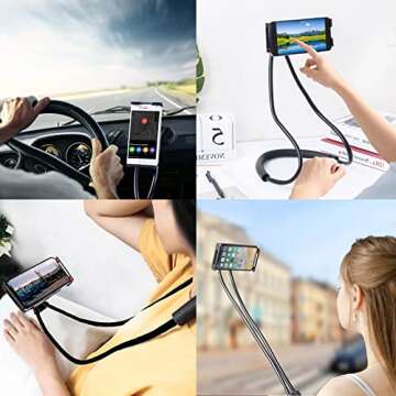 Chapter Seven Universal Smart Mobile Phone Stand,Hanging on Neck Cell Phone Mount Holder, Flexible Lazy Bracket DIY Free Rotating for Multiple Functions (Black)