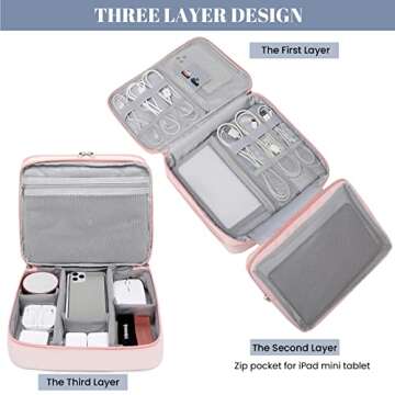 mygreen Electronic Bag Travel Cable Accessories Bag Waterproof Triple Layer Electronics Organizer Portable Storage Case for Cable, Cord, Charger, Phone, Adapter, Power Bank, Kindle, Hard Drives Gray