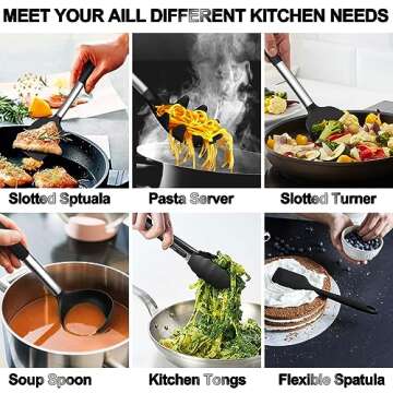 Silicone Kitchen Utensils Set, Umite Chef Large Heat Resistant Cooking Utensil, 26Pcs Silicone Spatulas Set, Stainless Steel Handle, Black Kitchen Gadgets Tools Set for Nonstick Cookware
