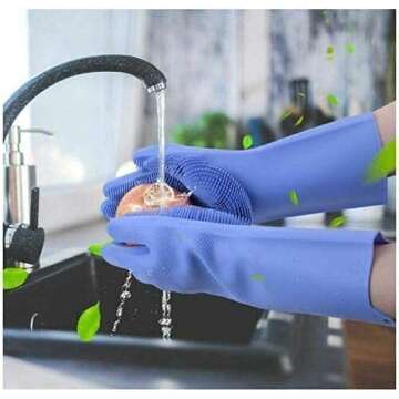 Forliver Silicone Dish Washing Cleaning Sponge Gloves, Dog Care, Silicone Reusable Rubber Brush Scru...