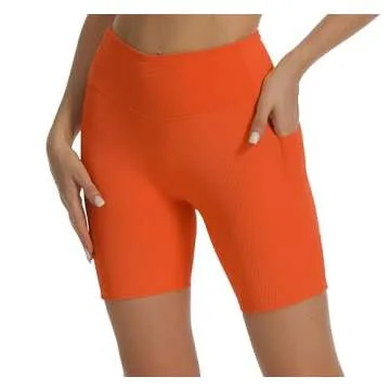 HOKOYI Women's Ribbed Biker Shorts for Workouts and Casual Wear