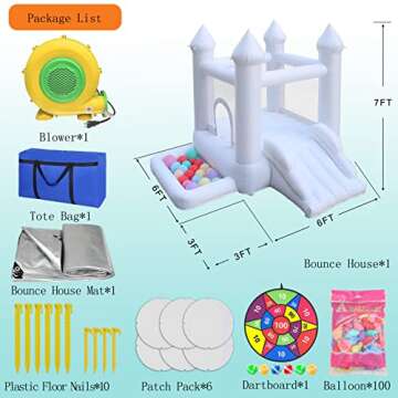 White Bounce House with Blower, Family Fun Bouncy Castle for Kids 9ft