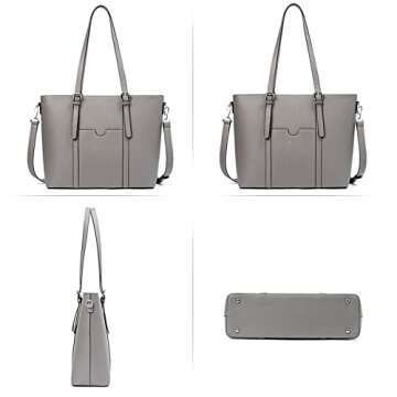BROMEN Women Briefcase 15.6 inch Laptop Tote Bag Vintage Leather Handbags Shoulder Work Purses Grey