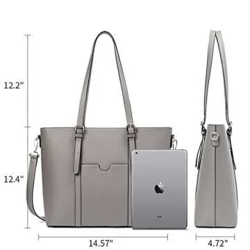 BROMEN Women Briefcase 15.6 inch Laptop Tote Bag Vintage Leather Handbags Shoulder Work Purses Grey