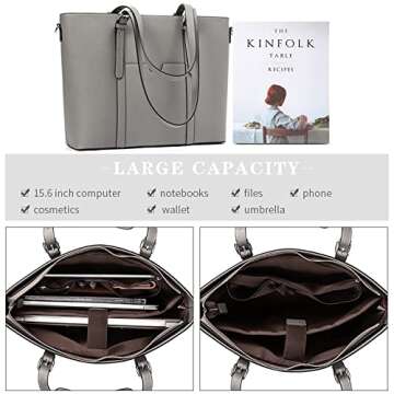 BROMEN Women Briefcase 15.6 inch Laptop Tote Bag Vintage Leather Handbags Shoulder Work Purses Grey