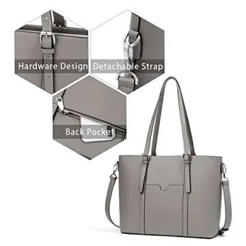 BROMEN Women Briefcase 15.6 inch Laptop Tote Bag Vintage Leather Handbags Shoulder Work Purses Grey