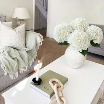 JINWOE White Hydrangea Artificial Flowers, 4Pcs 22" Large Lifelike Faux Silk Flowers, Full Fake Arti...