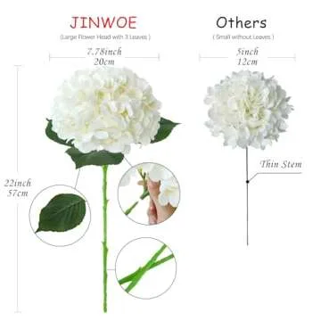 JINWOE White Hydrangea Artificial Flowers, 4Pcs 22" Large Lifelike Faux Silk Flowers, Full Fake Artificial Hydrangeas with Stems for Bouquet Table Centerpieces Home Outdoor