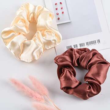 IRDTMM 6 pieces satin ribbon for large hair, stylish and simple, ponytail clip ，Hair Ties for Girl and Women