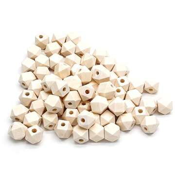 Uenhoy 100 Pcs Unfinished Geometric Wood Beads Natural Color Smooth Loose Beads Craft 12mm/0.5" Wood...