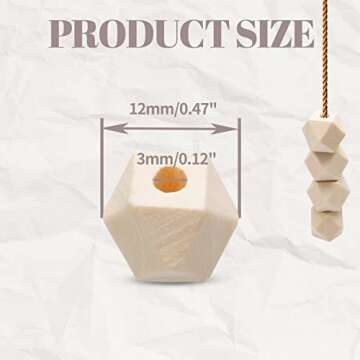 Uenhoy 100 Pcs Unfinished Geometric Wood Beads Natural Color Smooth Loose Beads Craft 12mm/0.5" Wooden Spacer Beads for Jewelry Making Macrame Farmhouse Decor, with 3mm Hole